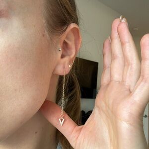 Delicate dainty gold plated sterling silver cz thread earrings dangling